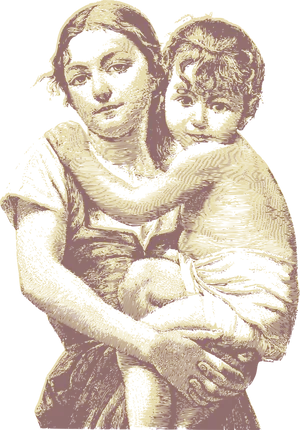 Mother Child Embrace Artistic Rendering PNG Image