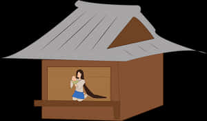 Mother Child Hut Illustration PNG with transparent background