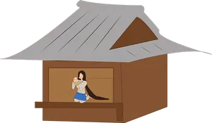 Mother Child Hut Illustration PNG Image