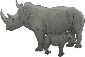 Motherand Baby Rhinoceros Illustration PNG Image