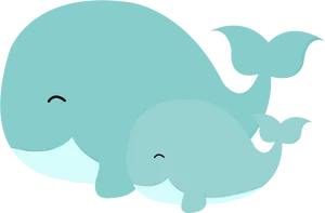 Motherand Baby Whale Cartoon PNG Image