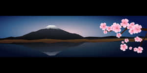 Mount Fuji Cherry Blossoms Reflection PNG image with transparent background