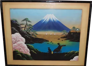 Mount Fuji Painting Traditional Japanese Scene PNG Image