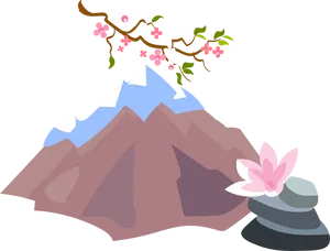 Mount Fuji Sakuraand Stones Vector PNG Image