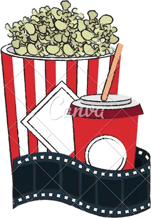 Movie Night Popcornand Drink Clipart PNG Image