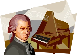 Mozartand Piano Illustration PNG Image