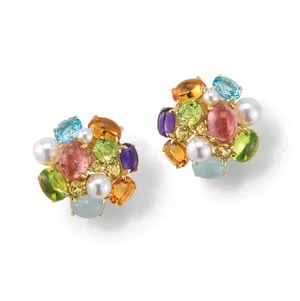 Multicolored Gemstone Earrings Product Photography PNG Image