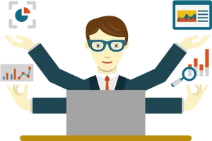 Multitasking Business Analyst Vector PNG Image