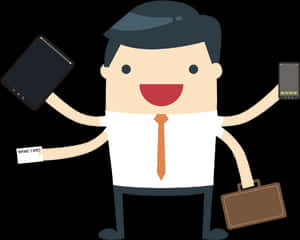Multitasking Businessman Cartoon PNG with transparent background