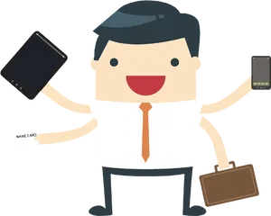 Multitasking Businessman Cartoon PNG Image