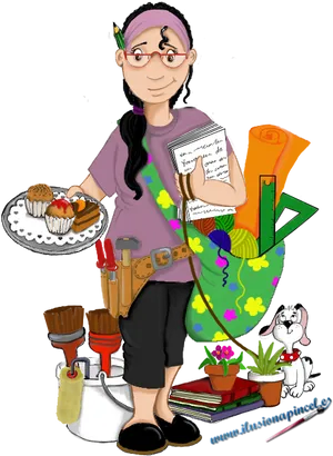 Multitasking Mother Illustration PNG Image