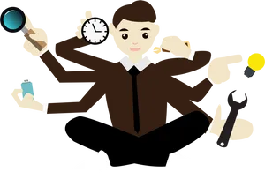 Multitasking Professional Cartoon Character PNG Image
