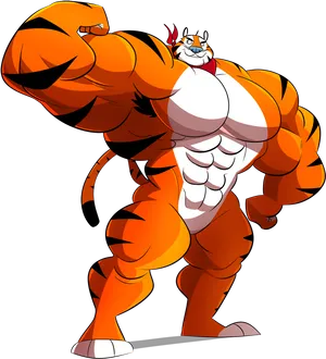 Muscled_ Animated_ Tiger_ Character PNG Image