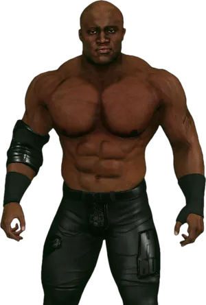 Muscled_ Wrestler_in_ Black_ Attire.png PNG Image