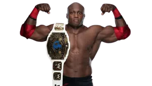 Muscled_ Wrestler_ With_ Championship_ Belt PNG Image