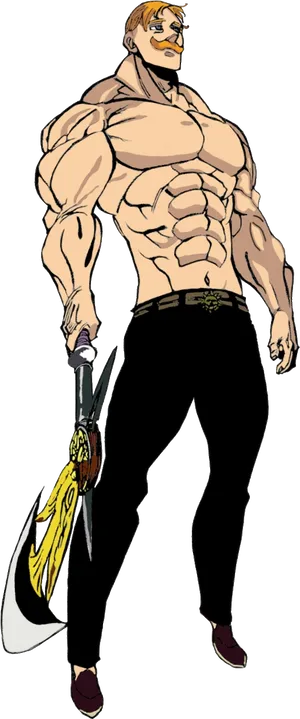 Muscular Animated Characterwith Axe PNG Image