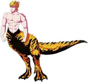 Muscular Anime Characterwith Tiger Lower Body PNG Image