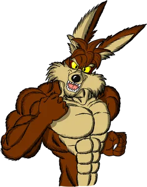 Muscular Cartoon Coyote Illustration PNG Image