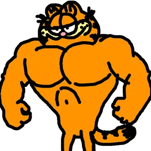 Muscular Garfield Cartoon Character PNG Image