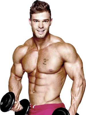 Muscular Man Dumbbell Curls Fitness Session PNG Image