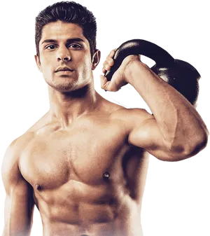 Muscular Man Holding Kettlebell PNG Image