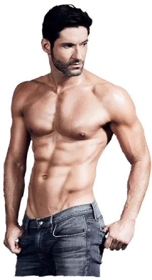 Muscular Man Posing Shirtless PNG Image