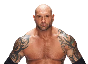 Muscular Tattooed Man Portrait PNG Image