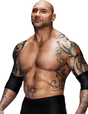 Muscular Tattooed Man Portrait PNG Image