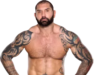 Muscular Tattooed Man Portrait PNG Image