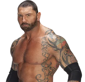 Muscular Tattooed Wrestler Portrait PNG Image