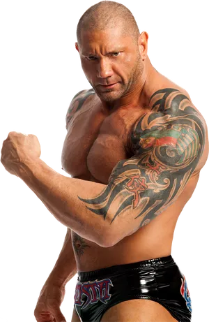 Muscular Wrestler Intimidating Pose PNG Image