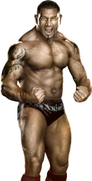 Muscular Wrestler Posing PNG Image