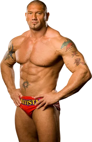 Muscular Wrestlerin Red Trunks PNG Image