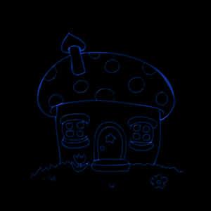 Mushroom House Illustration Neon Outline PNG with transparent background