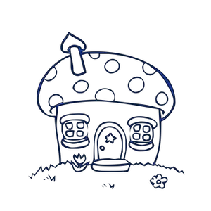 Mushroom House Illustration Neon Outline PNG Image