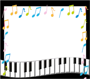 Musical Notesand Piano Keyboard Frame PNG Image