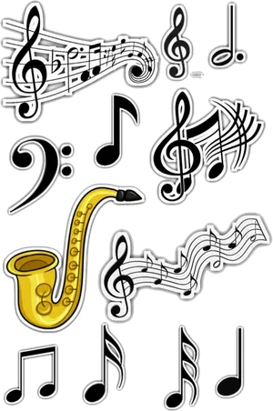 Musical Notesand Saxophone Stickers PNG Image