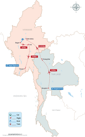 Myanmar Thailand Travel Route Map PNG image with transparent background