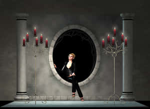 Mysterious Gothic Roomwith Womanand Candles PNG image with transparent background