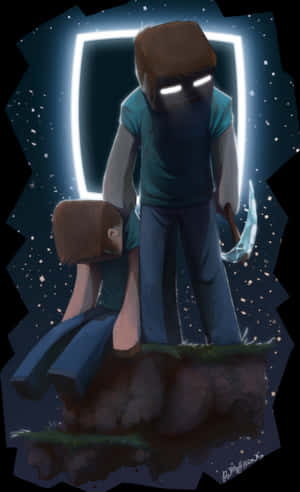 Mysterious Herobrineand Victim Art PNG
