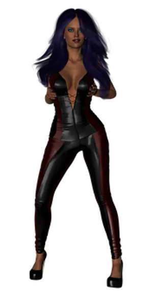 Mysterious Womanin Leather PNG Image