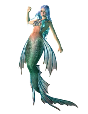 Mystical Blue Mermaid Pose PNG Image