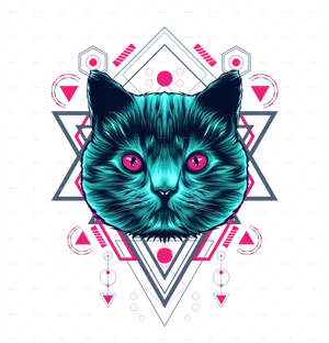 Mystical Cat Sacred Geometry Art PNG Image