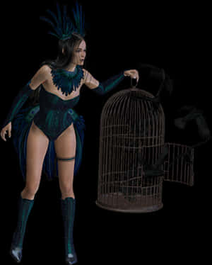 Mystical_ Crow_ Guardian_and_ Cage PNG image with transparent background
