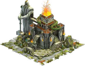 Mystical Fire Temple Illustration PNG Image