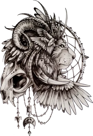 Mystical Lion Tattoo Design PNG Image