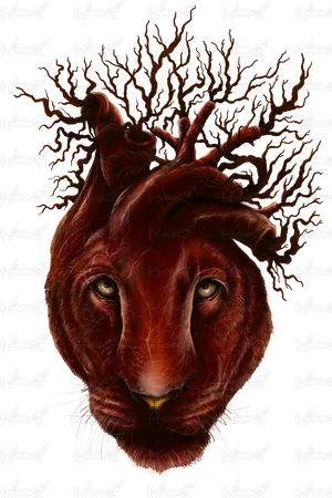 Mystical Lioness Tree Art PNG Image