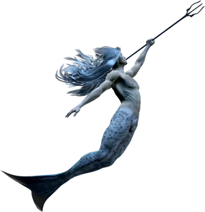 Mystical Mermaidwith Trident PNG Image