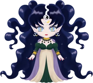 Mystical_ Sea_ Queen_ Animated_ Character PNG Image