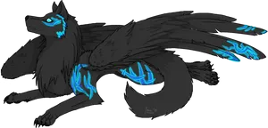 Mystical_ Winged_ Wolf_ Glowing_ Markings PNG Image